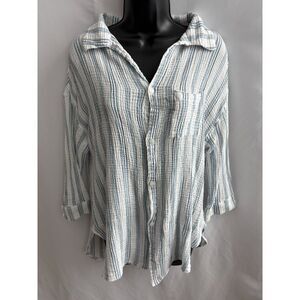 Kona Sol Striped Gauzy Shirt Swim Cover Size S Beachy Coastal Vacation Summer